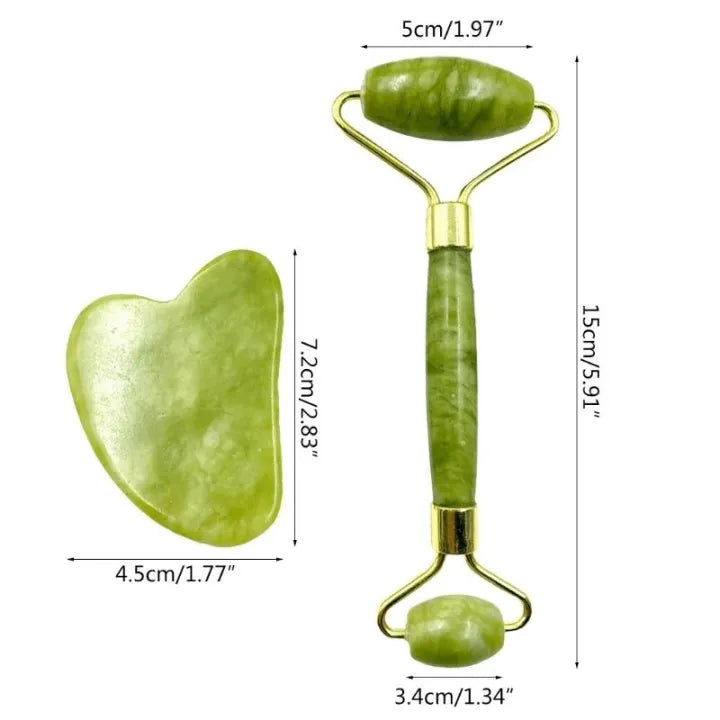 Facial Roller & Gua Sha Set – Natural Jade Stone Face Massager Tools
