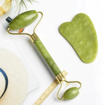 Facial Roller & Gua Sha Set – Natural Jade Stone Face Massager Tools