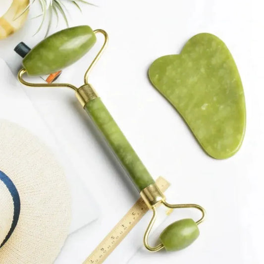 Facial Roller & Gua Sha Set – Natural Jade Stone Face Massager Tools